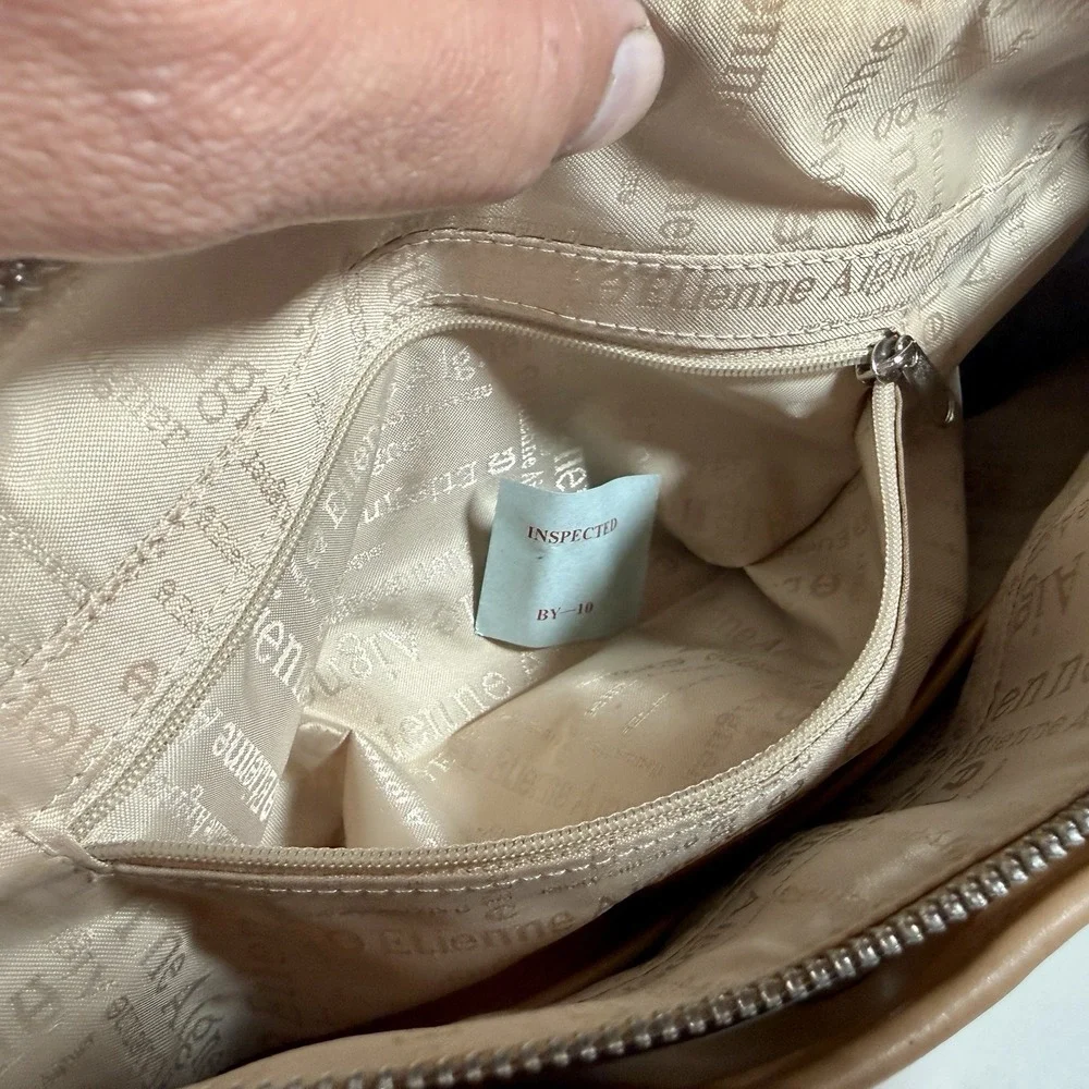 Etienne Aigner Paisley Canvas Leather Shoulder Bag Satchel‎ Tan Cream